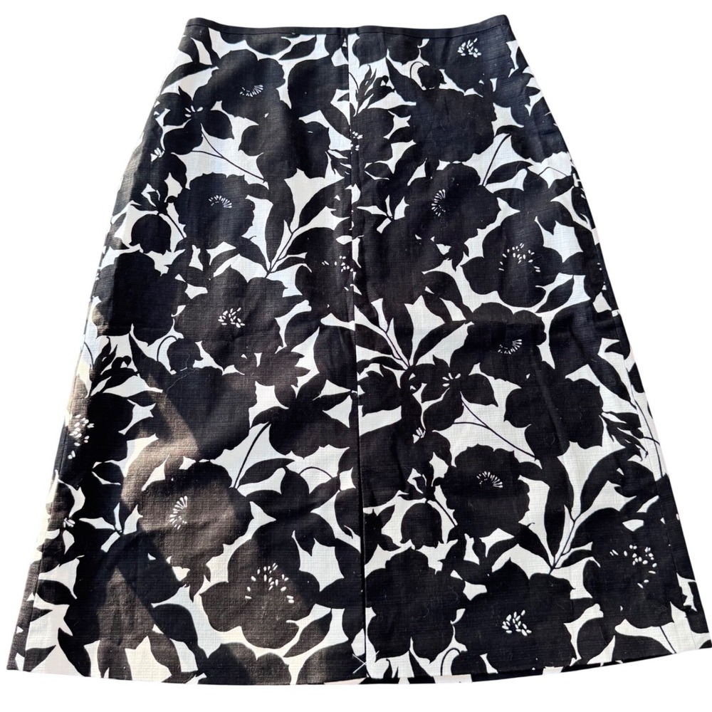 NWT Ann Taylor Skirt 6 Black White Floral A-Line Midi Cotton Stretch Lined Chic